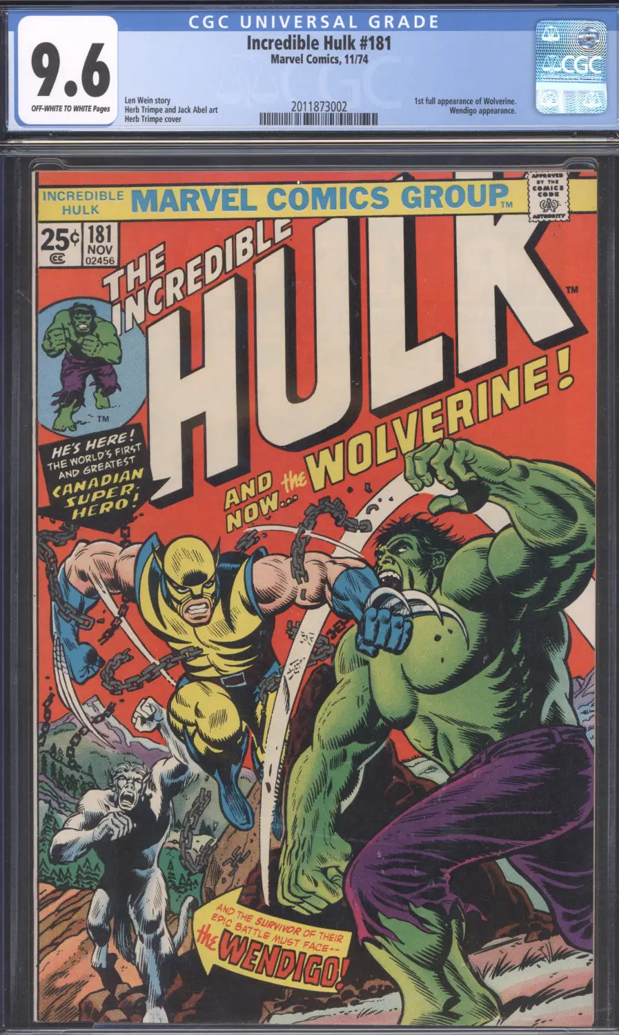 Incredible Hulk #181 CGC 9.6 graded slab